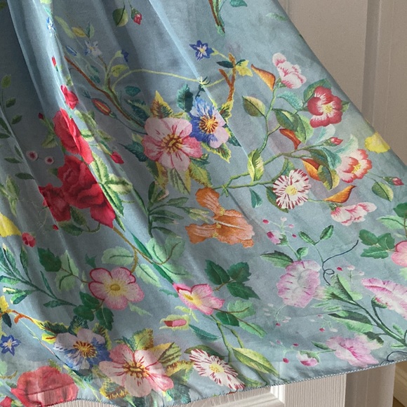 Elena Baldi teal silk blend flower print top with bow tied back sleeveless - Picture 2 of 7